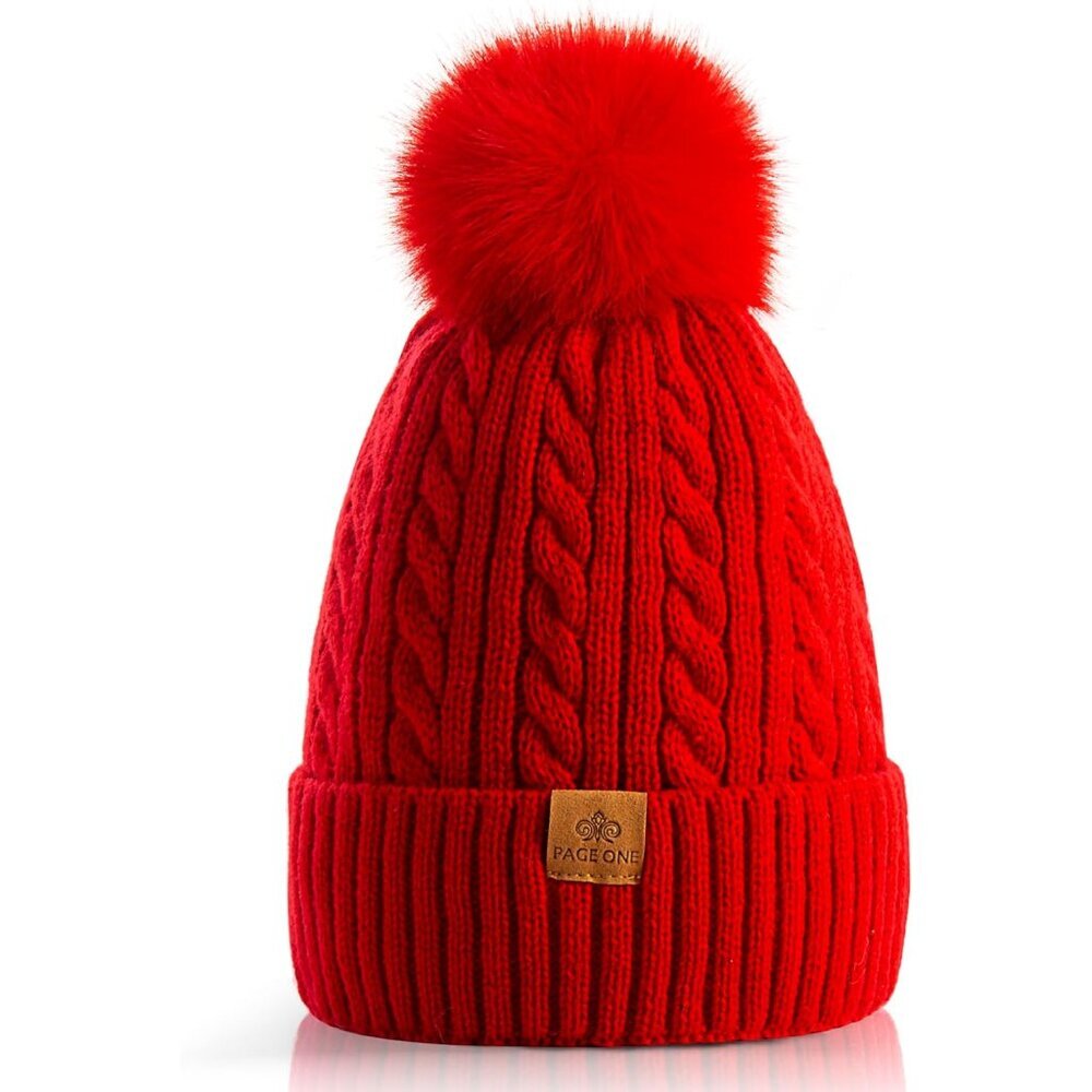 Women Winter Pom Pom Beanie Hats Warm Fleece Lined,Chunky Trendy Cute Chenille K